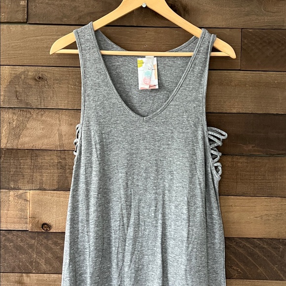 Free People Beach Women's Cutout Side Double Split Maxi Dress Gray Criss Cross M - Picture 2 of 7